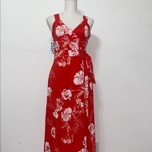 Market & Spruce Red and White Wrap Maxi Dress